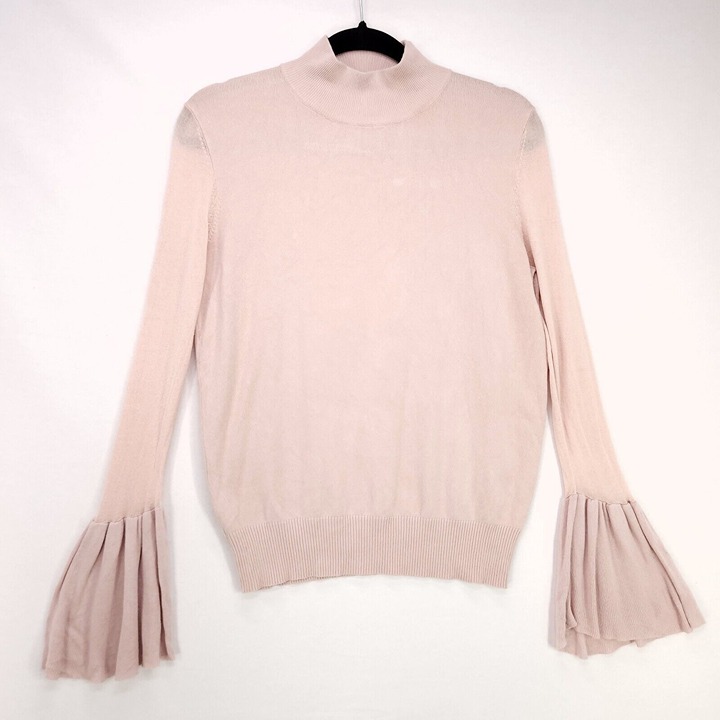 Paisie Top Turtle Neck Flare Long Sleeve Blouse Pink Womens Large Sweater Shirt