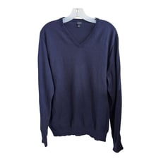 J Crew Sweater Men Size XL Cotton Cashmere Blend Navy Blue LS V-neck Classic