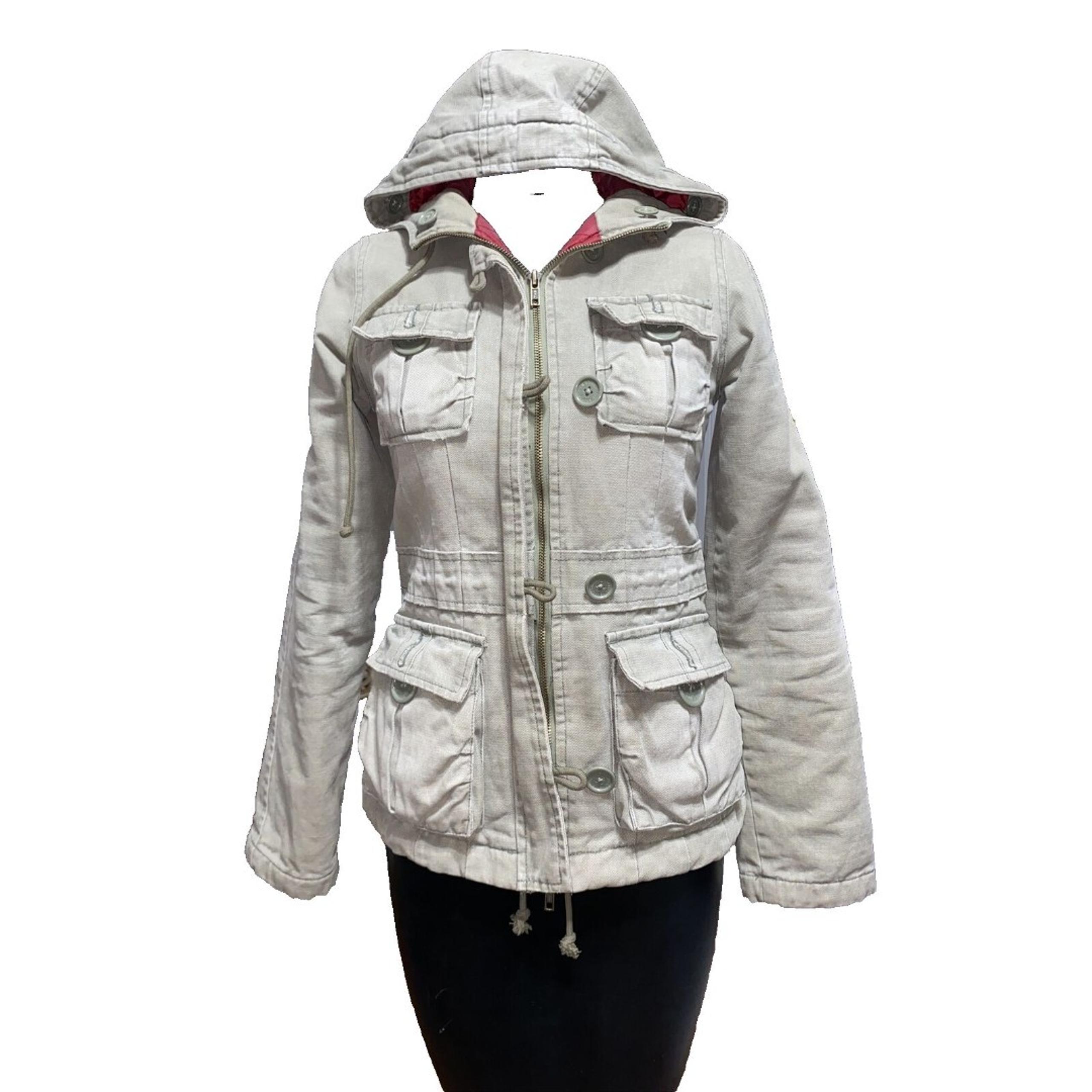 Abercrombie&Fitch Hoodie Jacket Coat Women’s XS Tan Cotton Waist string FullZip