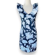 U2 Gretchen Scott Blue Floral Sleeveless Jersey Fling Fantasy Dress Womens XS NW