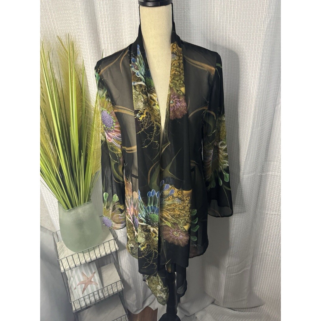 Anis A. Women’s S Sheer Mesh Floral Scarf Open Cardigan Duster Robe Cover Up