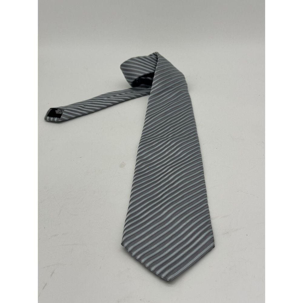 Hugo Boss Necktie Adult Grey Blue Striped 100% Silk Tie Suit Office Career Mens