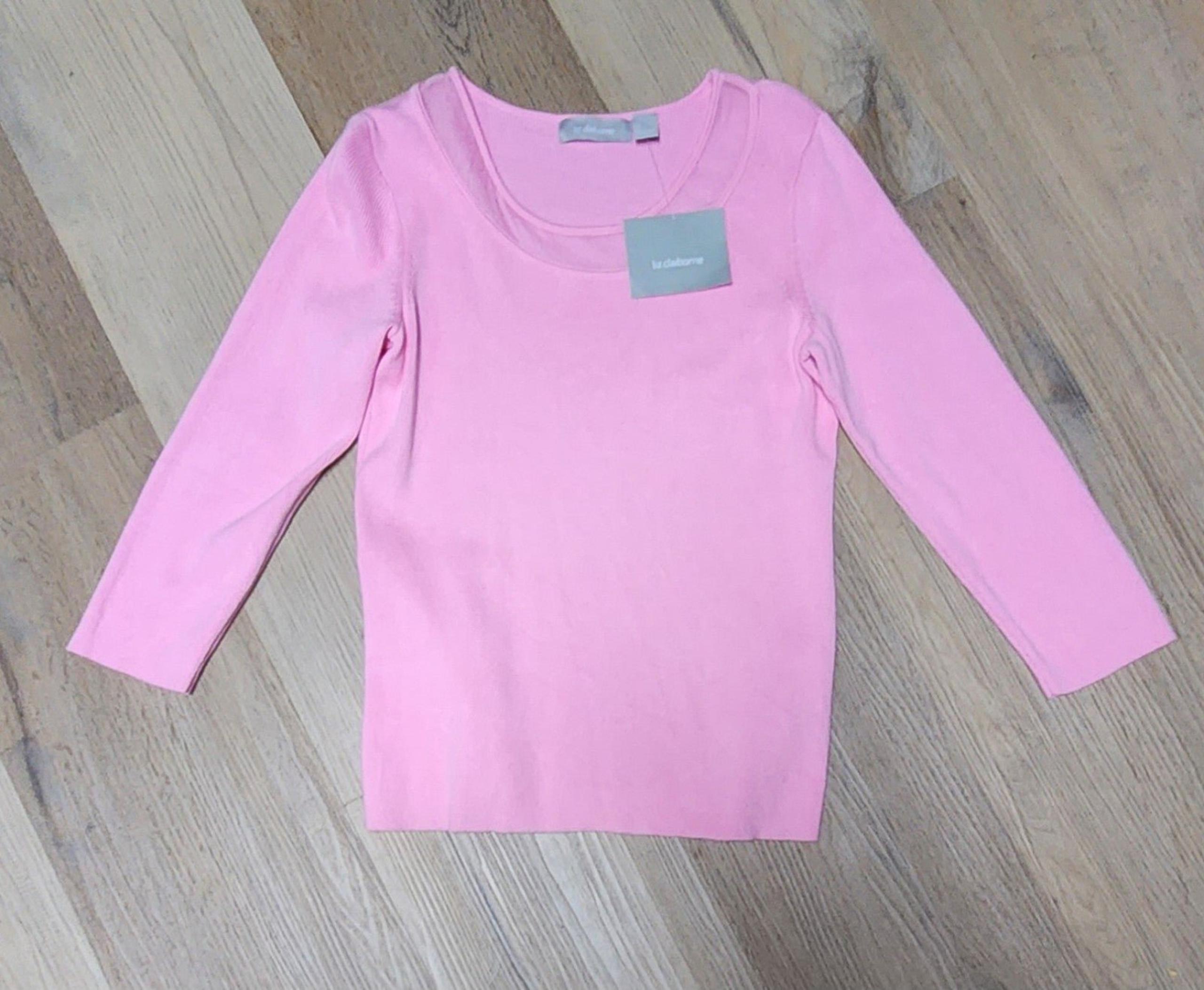 NWT Vintage Liz Claiborne Bubble Gum Pink Sweater w/ Sheer Scoop Neck sz M BIN L
