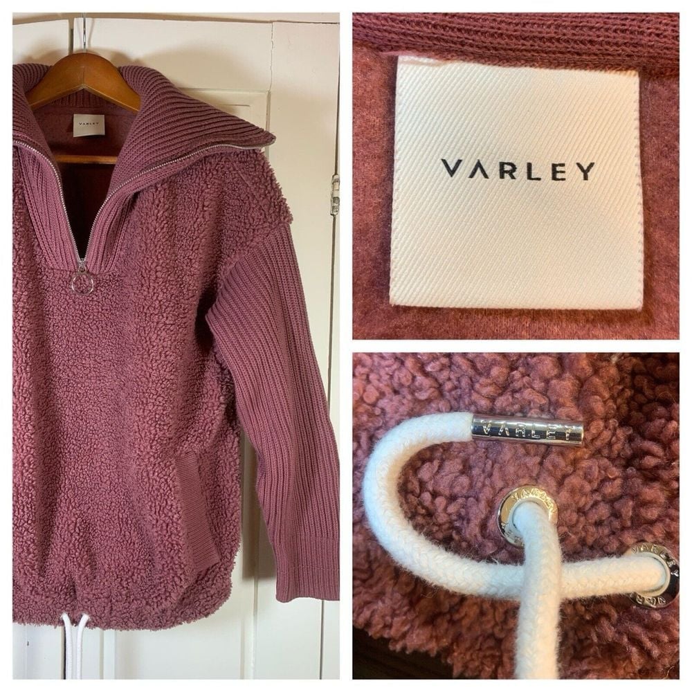 Varley Rogers Half Zip Jacket Sherpa Womens XS Sweater Sleeves Burgundy Pullover