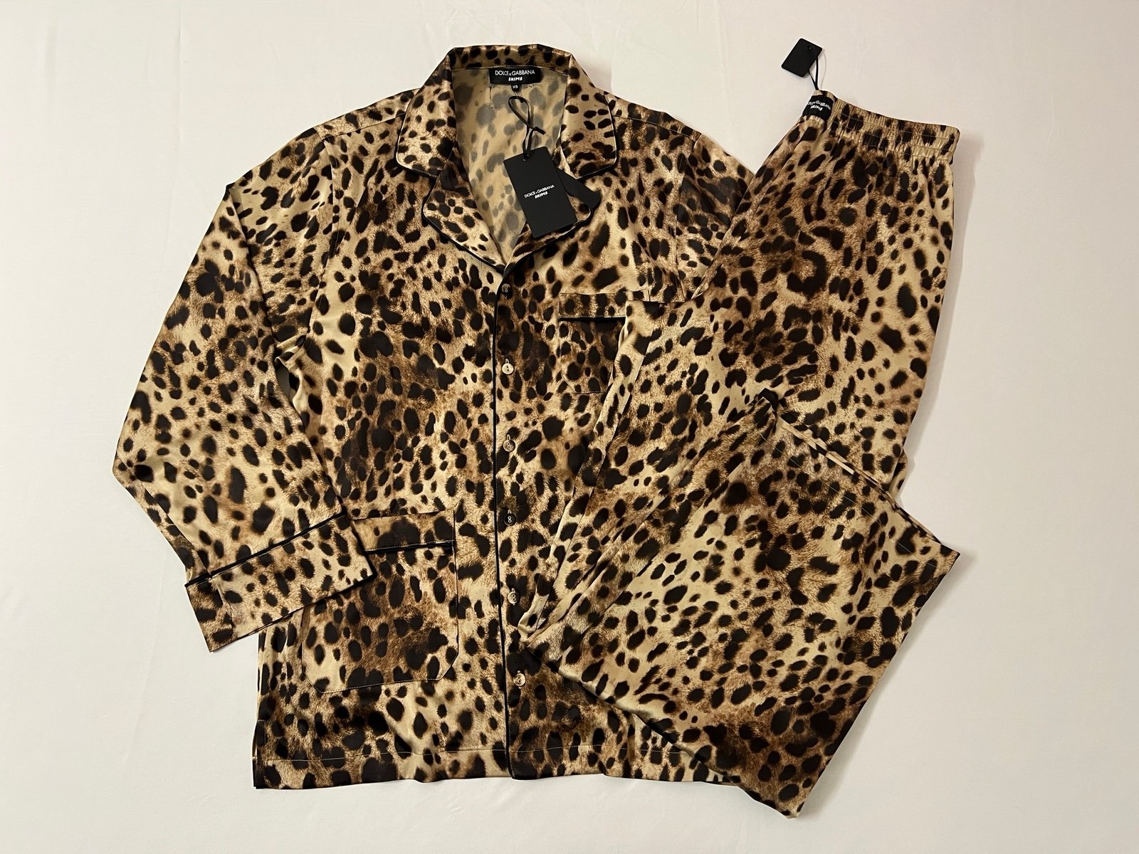 SKIMS x Dolce Gabbana Silk Long Sleeve Leopard Button Up Shirt Pants Sleep Set
