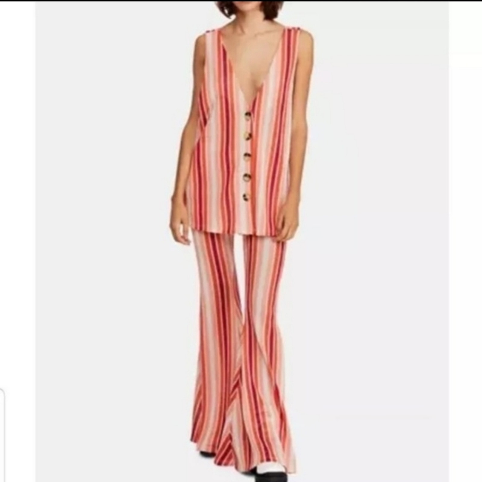 Free People | Bridgette 2 Piece Pantsuit 1970s Orange White