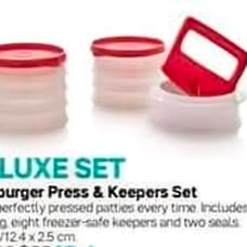New/Sealed. Deluxe Set Tupperware Patty Press and TWO sets of Keepers.