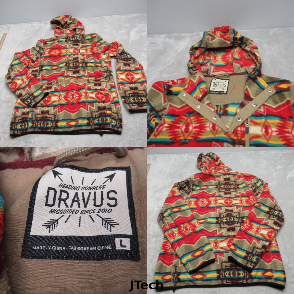 Dravus Hoodie Mens Large Multicolor Aztec Pockets 1/4 Snap Fleece Pullover