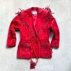 Scully Suede Leather Jacket Women Size 12 Western Cowboy Fringe Red