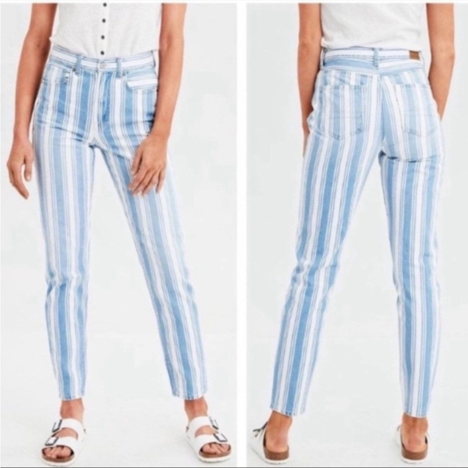American Eagle Blue Striped Mom Jean NWT 2
