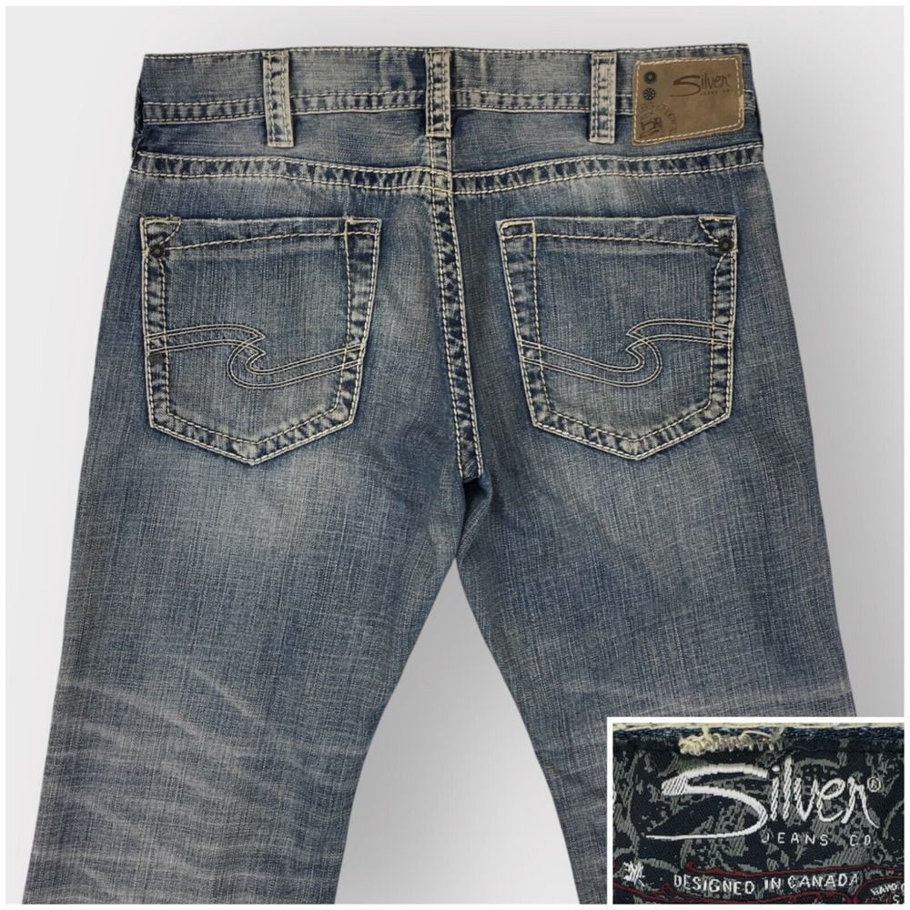 Silver Zac Relaxed Straight Jeans Mens Size 36/30 Blue Denim Zip Fly Cotton