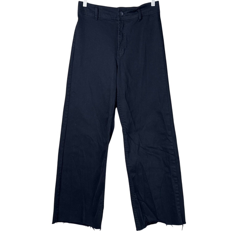 Oat New York Black Ultra High Rise Wide Leg Jeans Raw Hem Size 8 29