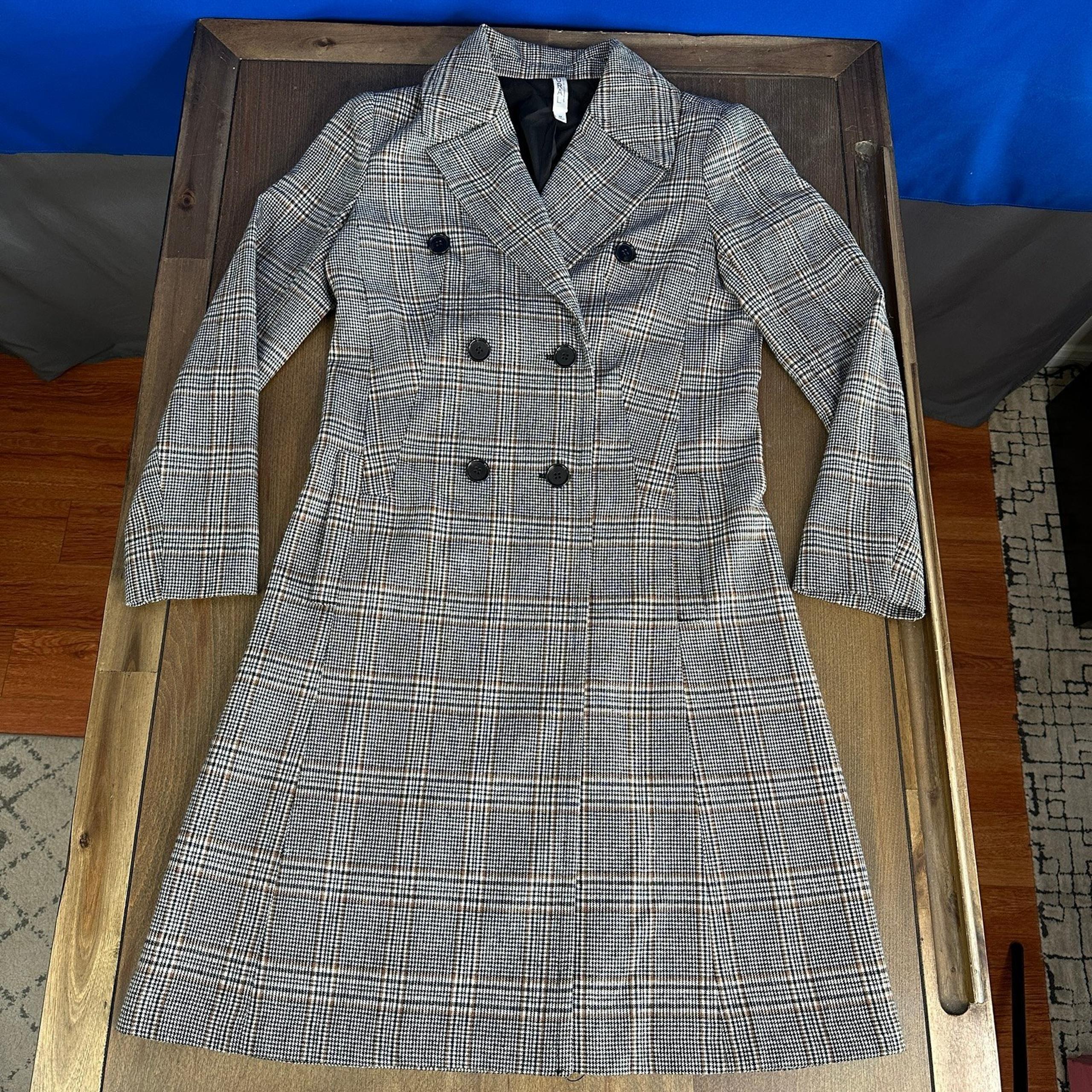 MURAL Plaid Houndstooth Blazer Midi Pea Coat
 - Medium