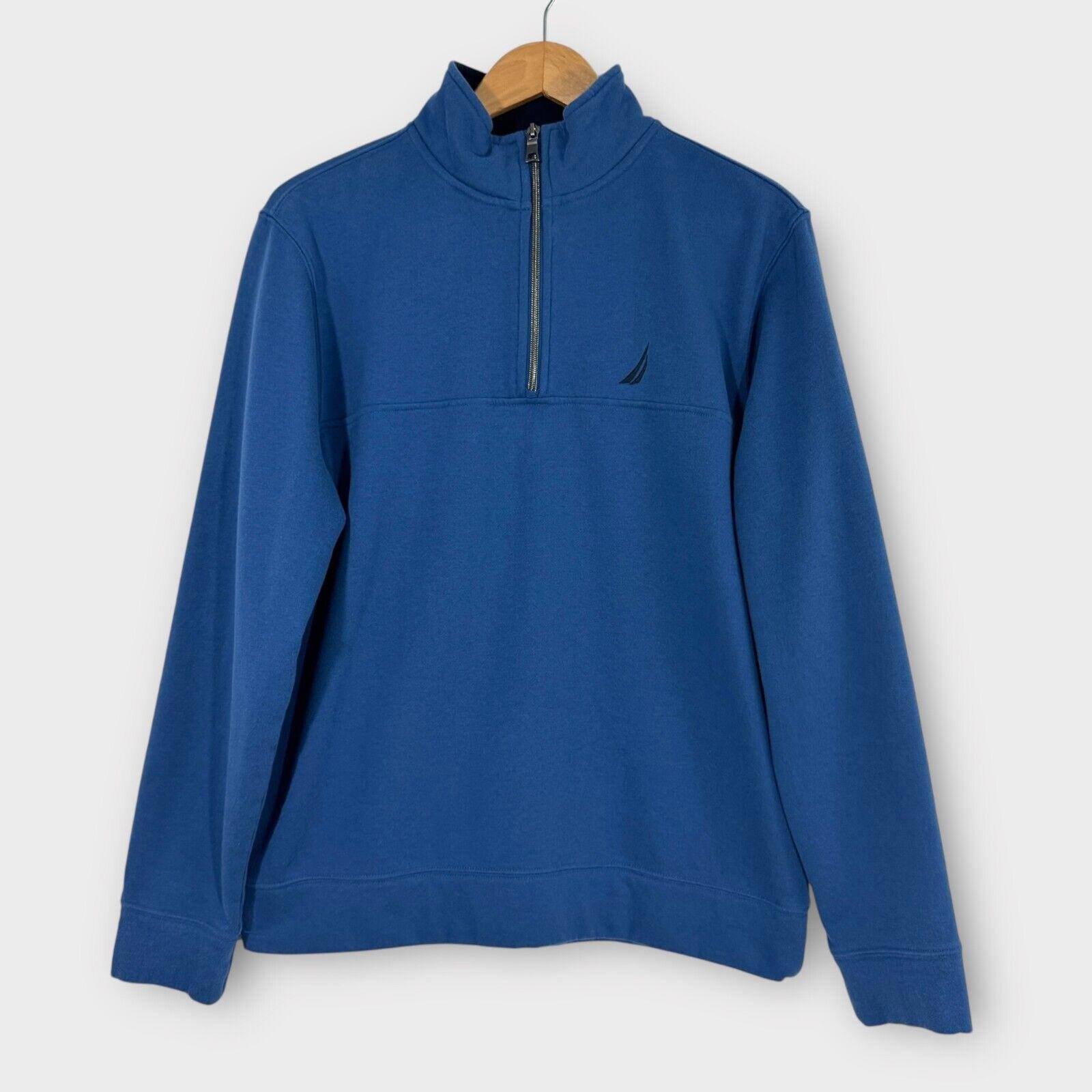 Nautica Mens Size Medium Blue Quarter Zip Pullover Fleece Casual Sweatshirt