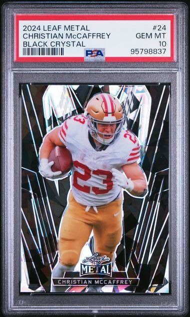 Christian Mccaffrey Leaf Metal Black Crystal 1/4 PSA Gem Mint 10