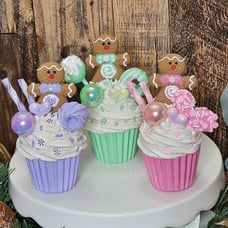 Set of 3 Pastel Gingerbread Faux Cupcakes/Not Edible