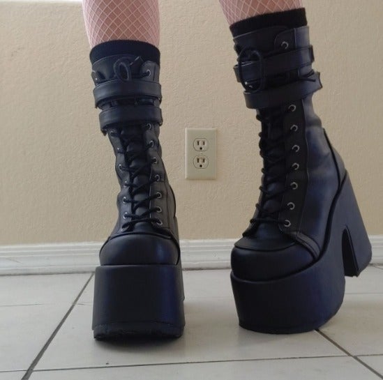NEW Demonia CAMEL 250 Night Dive Black Platform Boots