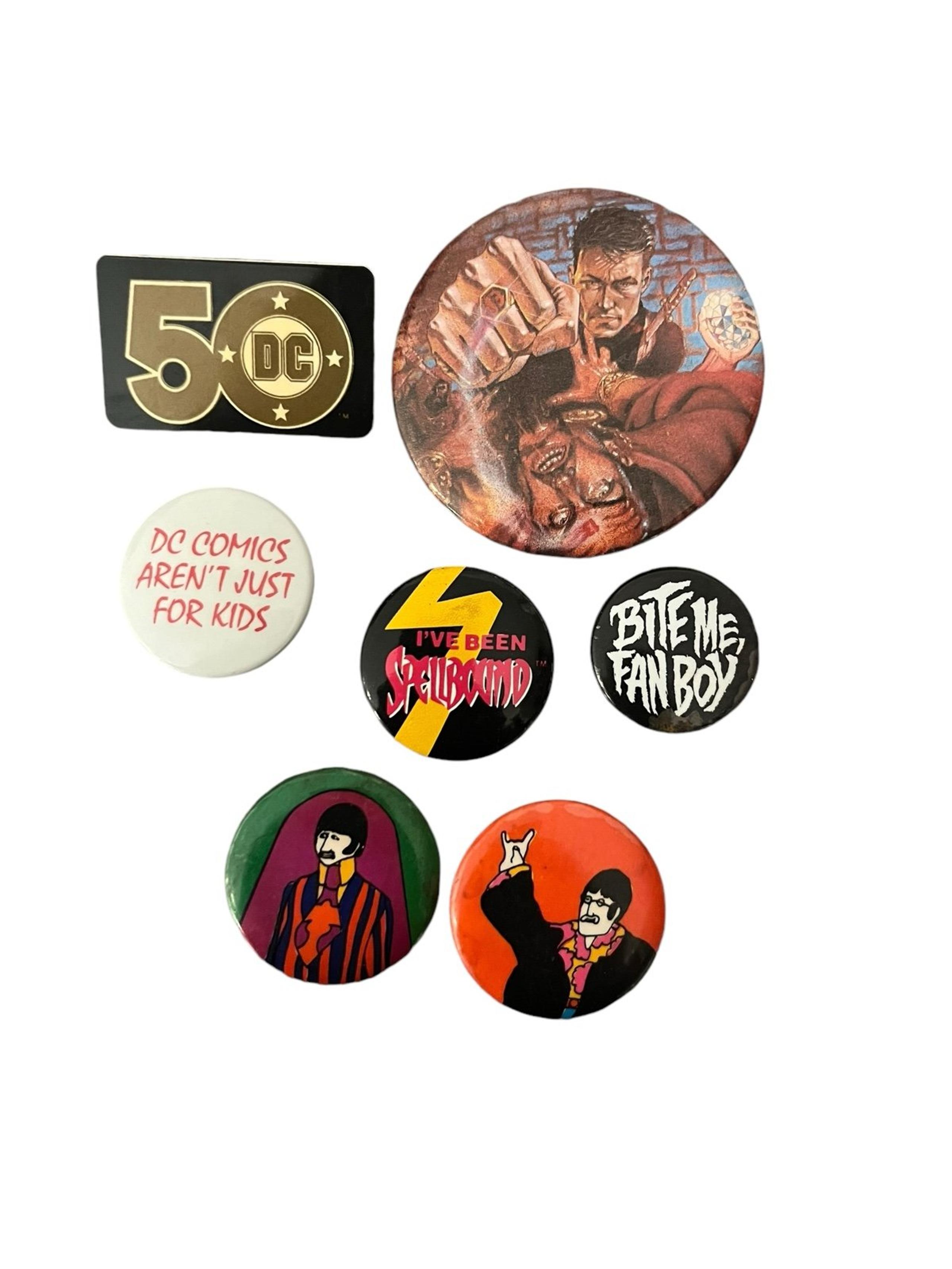 Vintage Collectible Lot of 7 DC Marvel Comics Tin Pin Buttons