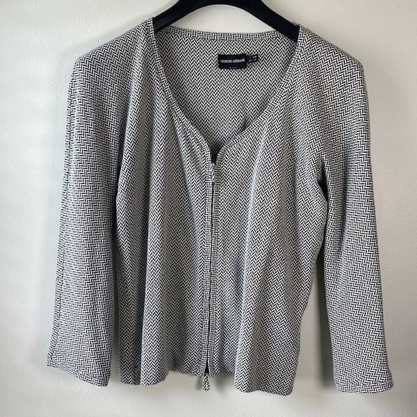 EUC Giorgio Armani Vintage Italy Chevron Wool Blend Zip Cardigan M