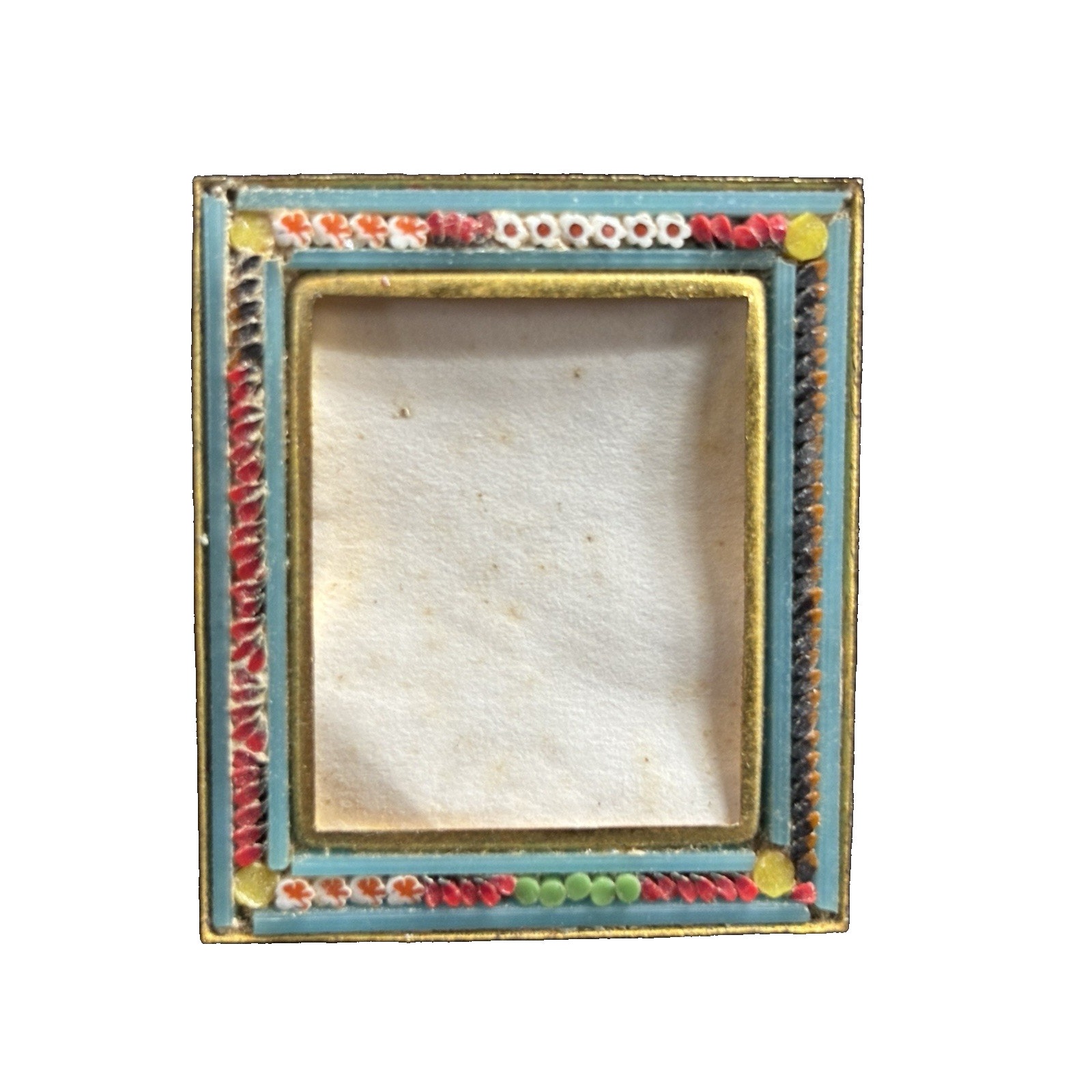 Vintage Italian Micro Mosaic Tiny Frame Brass & Mille Fiori Glass Decor 2"x1.5"