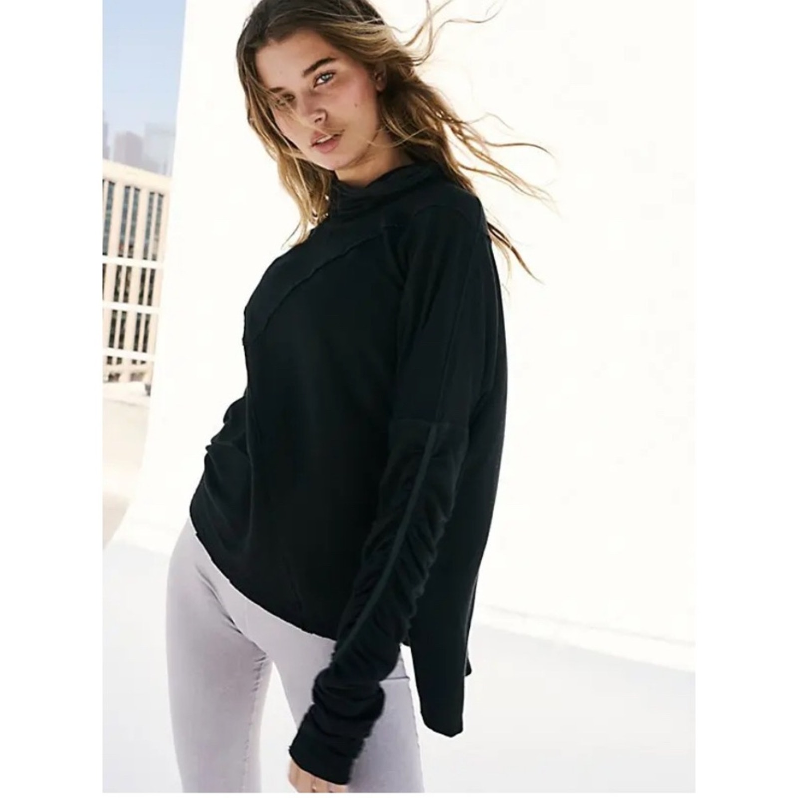 Free People Movement Black Relaxed Fit Turtleneck Pullover Size XL