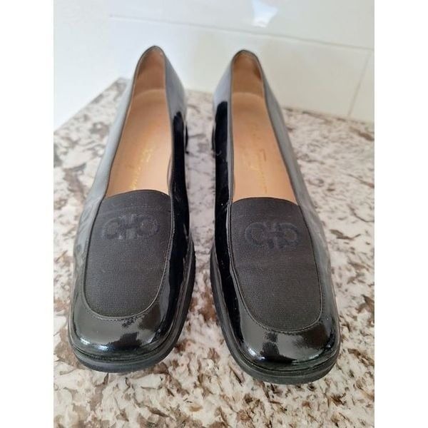 Salvatore Ferragamo Black Patent Leather Loafers Size 8 2A