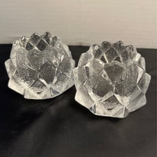 Orrefors Sweden Crystal Votive Artichoke Firefly Candle Holders Lot of 2 (BR1)