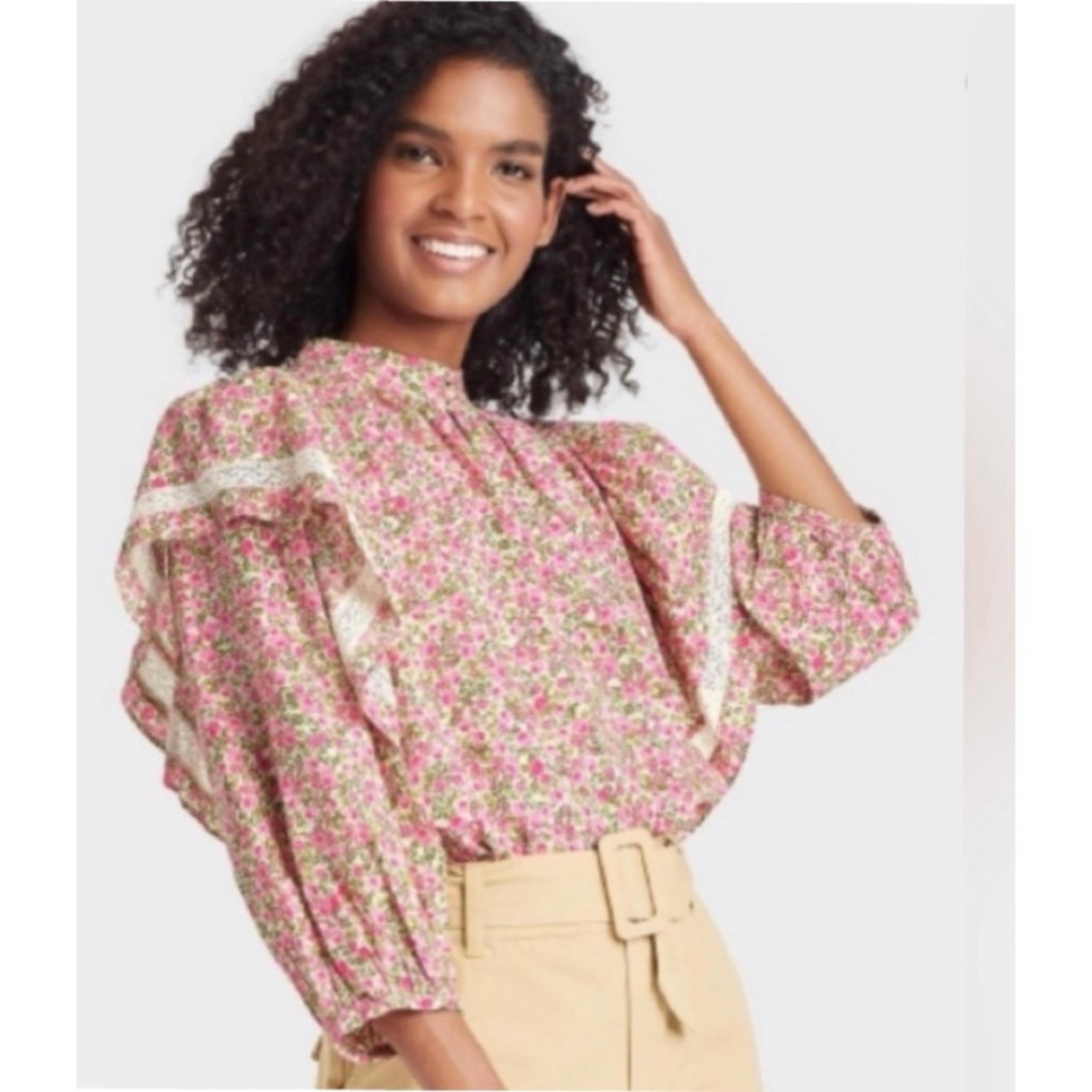 Who What Wear Floral Ruffle Blouse Cottage Granny Core Country Feminine Large
