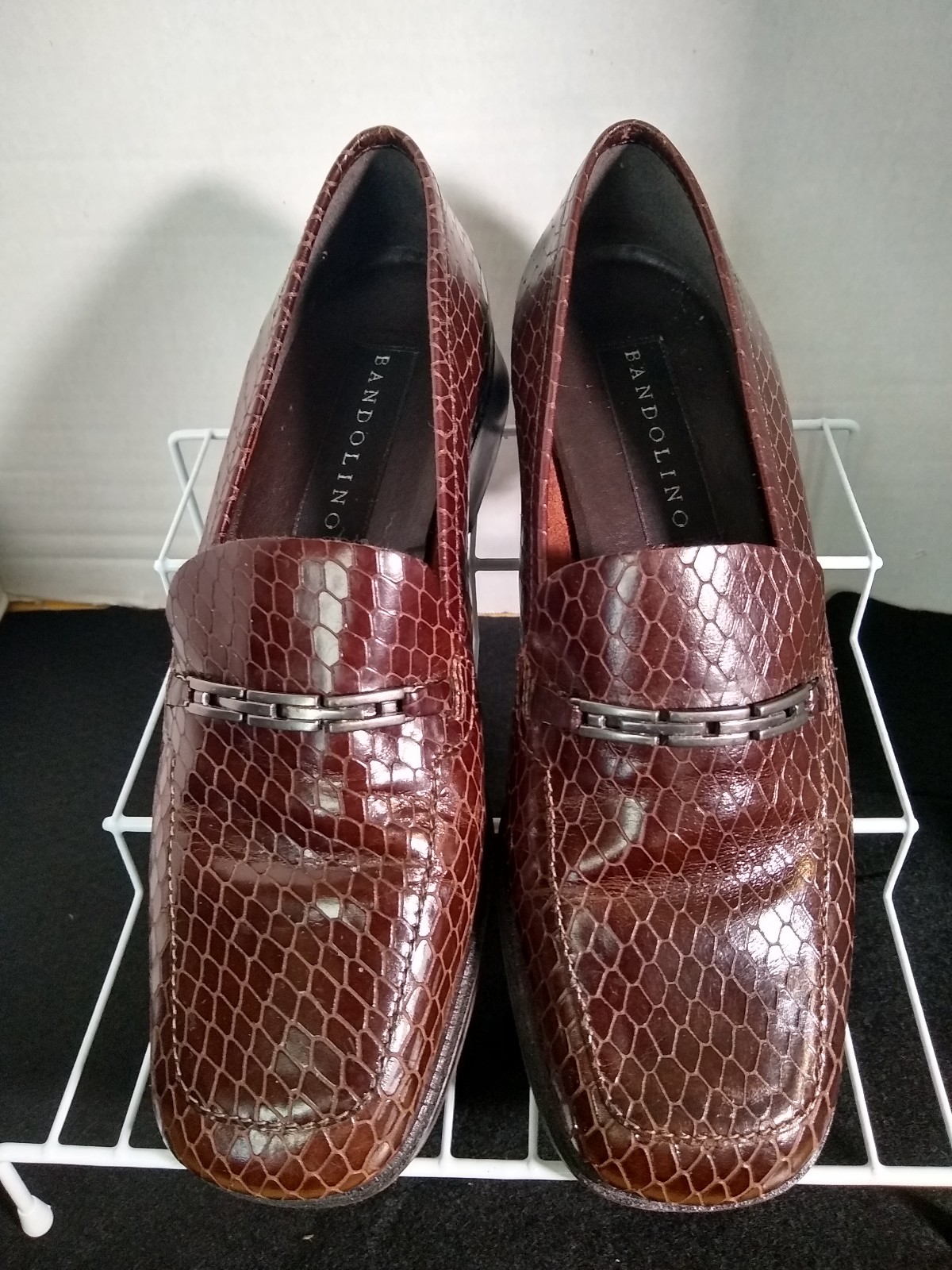 BANDOLINO CLASSIC WOMENS BROWN LEATHER SNAKESKIN LOAFER SHOES