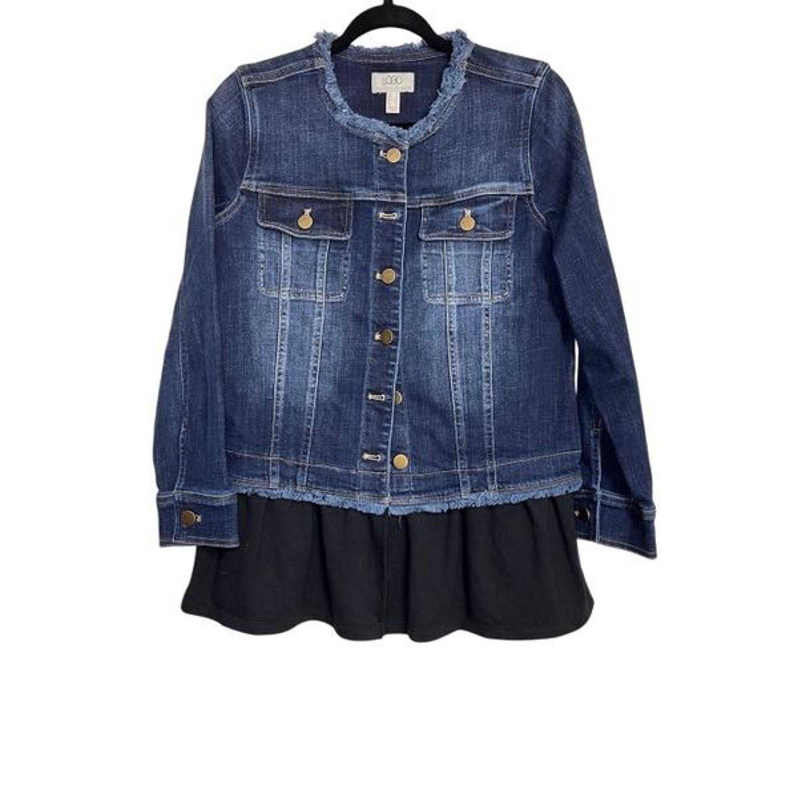 LOGO by Lori Goldstein Jacket Womens Sz 4 Navy Blue Denim Layered Button Front