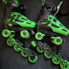 Roller Derby Boys' 2-in-1 Roller+Inline Skates Black/Green Size 3-6 Adjustable