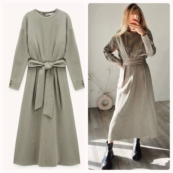 Zara Linen Blend Midi Dress New