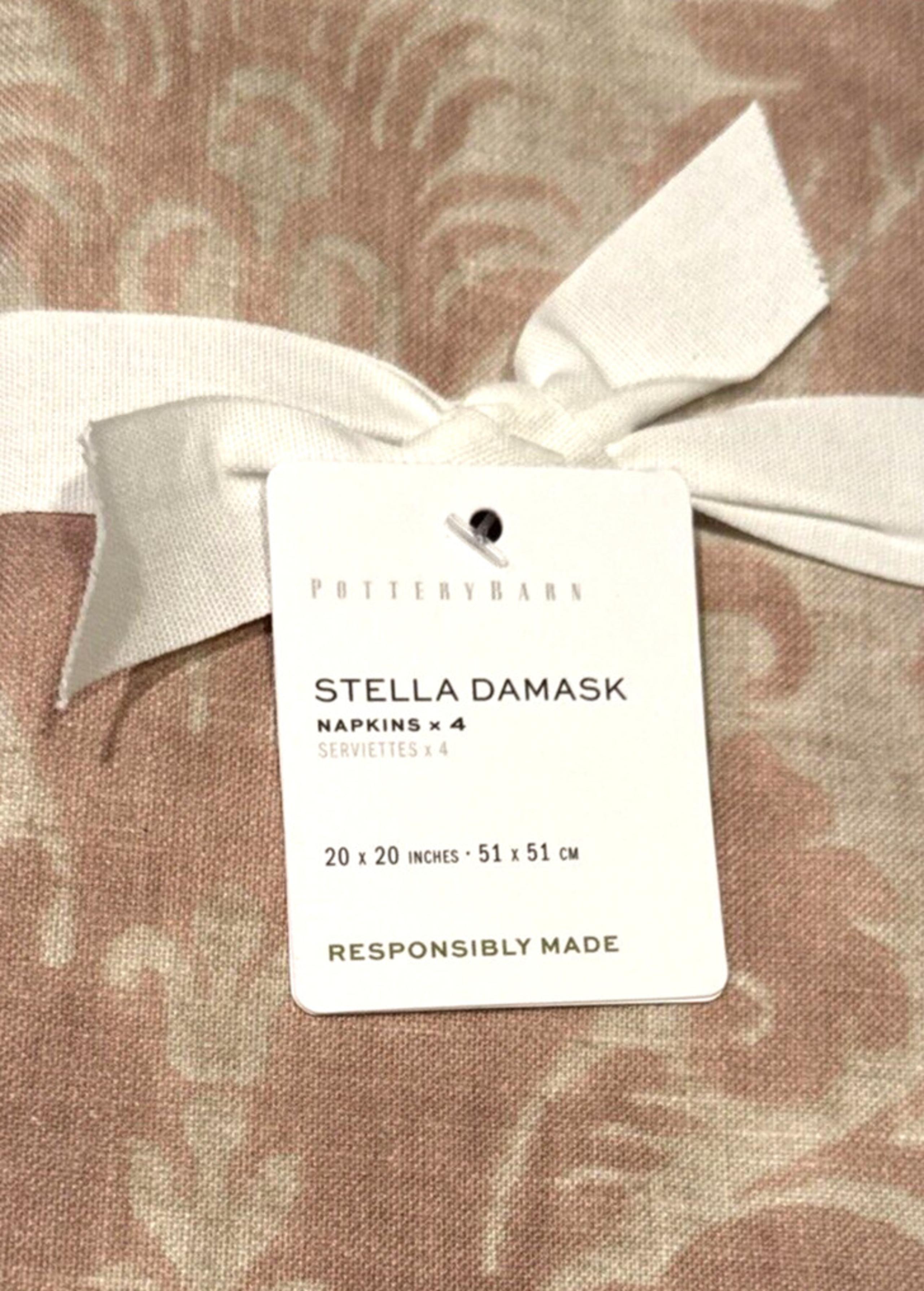 Pottery Barn Stella Damask Blush Napkins Cotton New with Tags