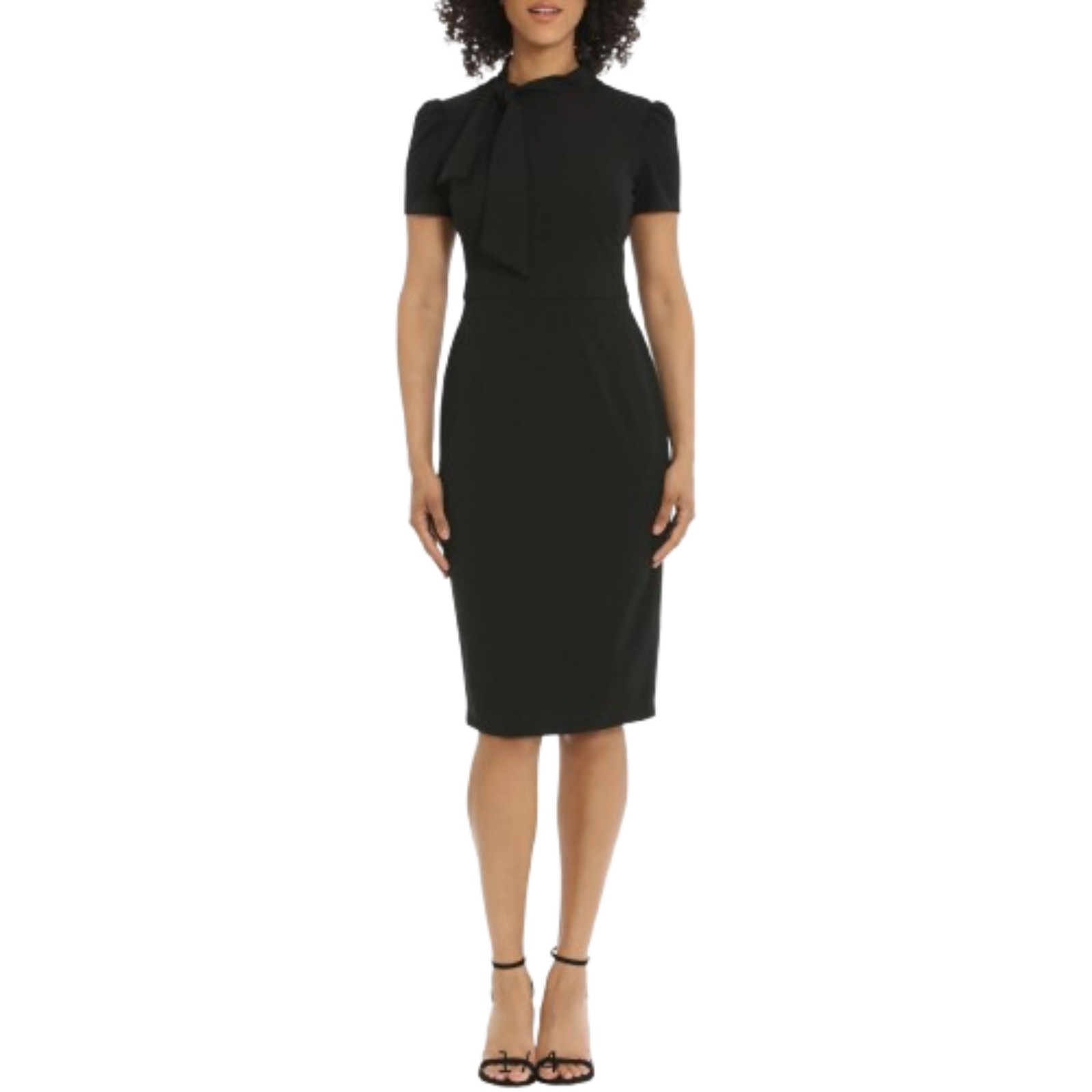 Liz Claiborne Black Modest Sheath Dress High Tie Neck Mod Flight Attendant