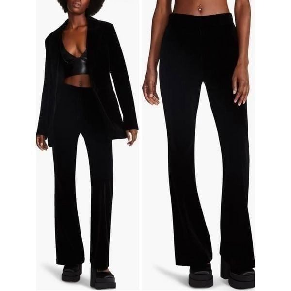 Steve Madden Women's High Rise Skinny Flare Harlow Velour Black Pants XS NWT