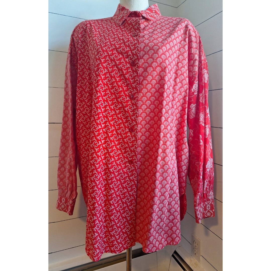 Da Gama Textile Company Lepoards Rig Trademark Multi-pattern Men's LG Red Shirt