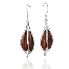 Wood Silver Maile Leaf Hook Earring
