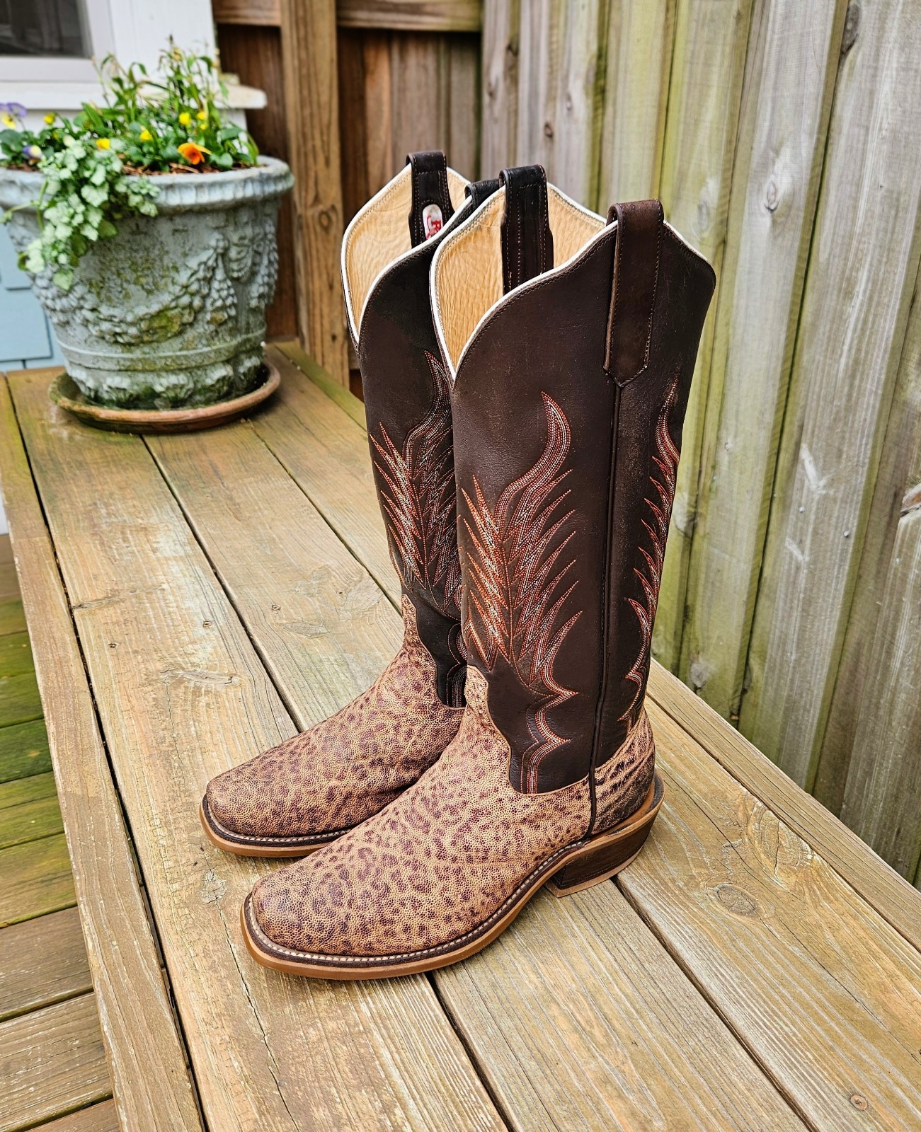 Vintage Rios Of Mercedes Exotic Elephant Hide Cowboy Boots Size 9 D Made In USA