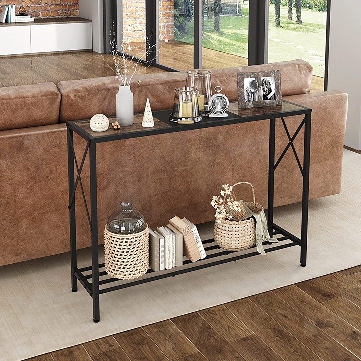 Console Table, Industrial entryway Table, Narrow Sofa Table with shops Shelves