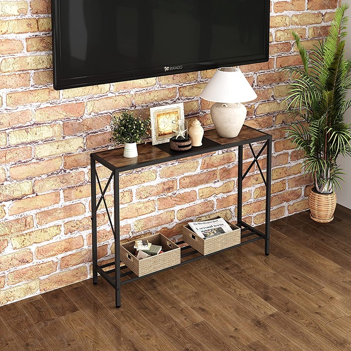 Console Table, Industrial entryway Table, Narrow Sofa Table with shops Shelves