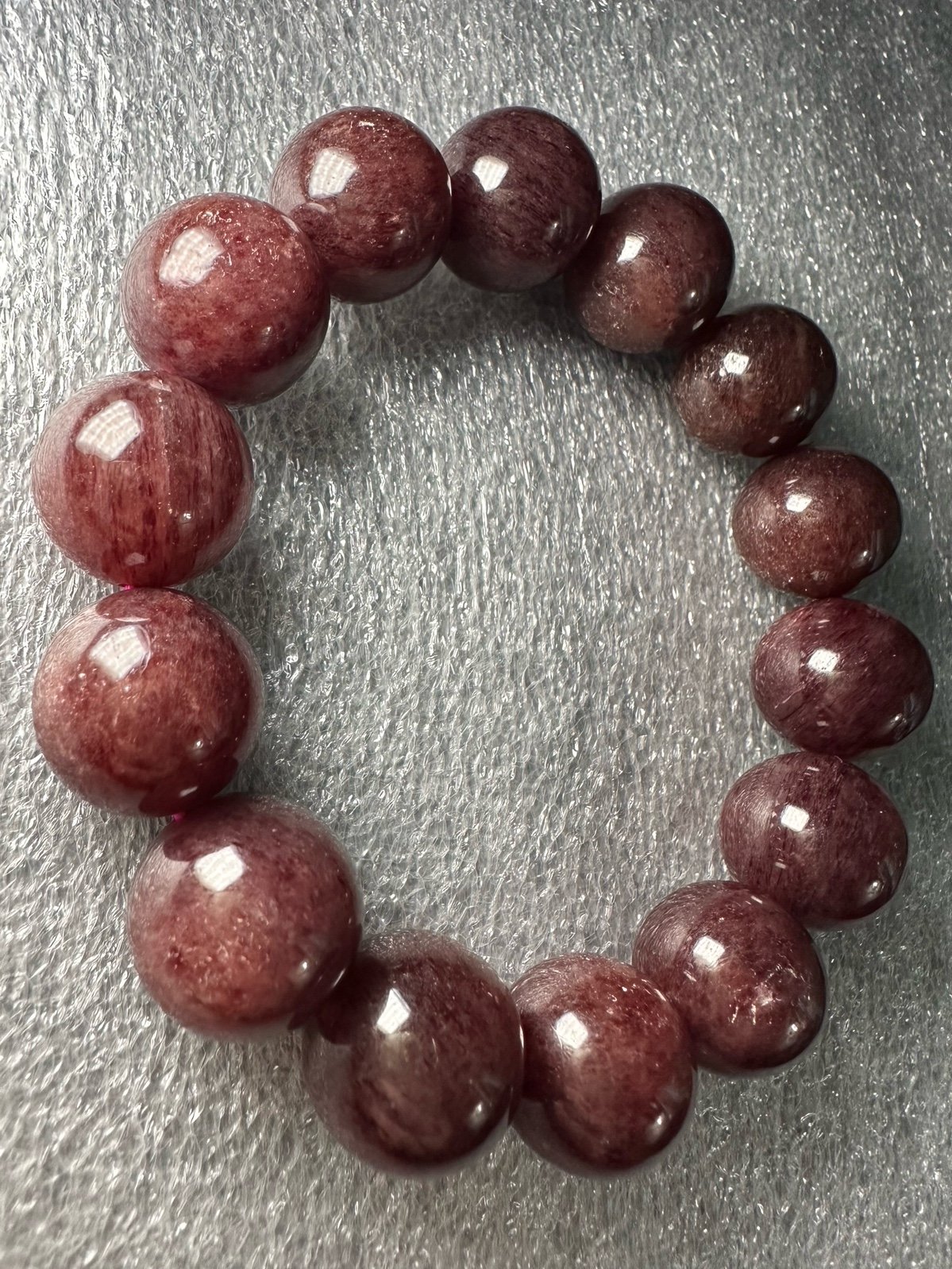 16MM Deep Pink Strawberry Quartz Natural Crystal Bracelet