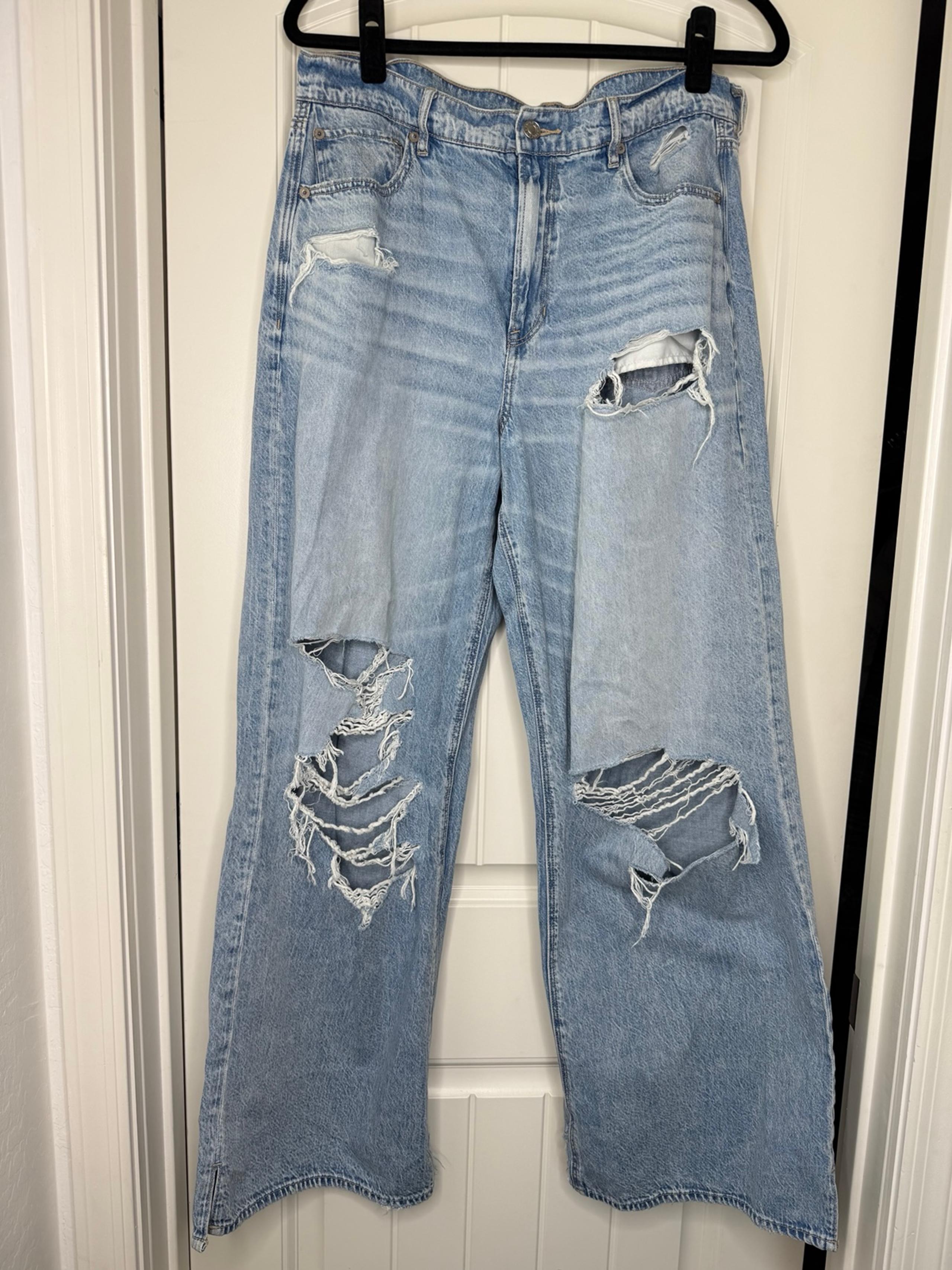 American Eagle Dreamy drape ripped super high waist baggy wide leg jean