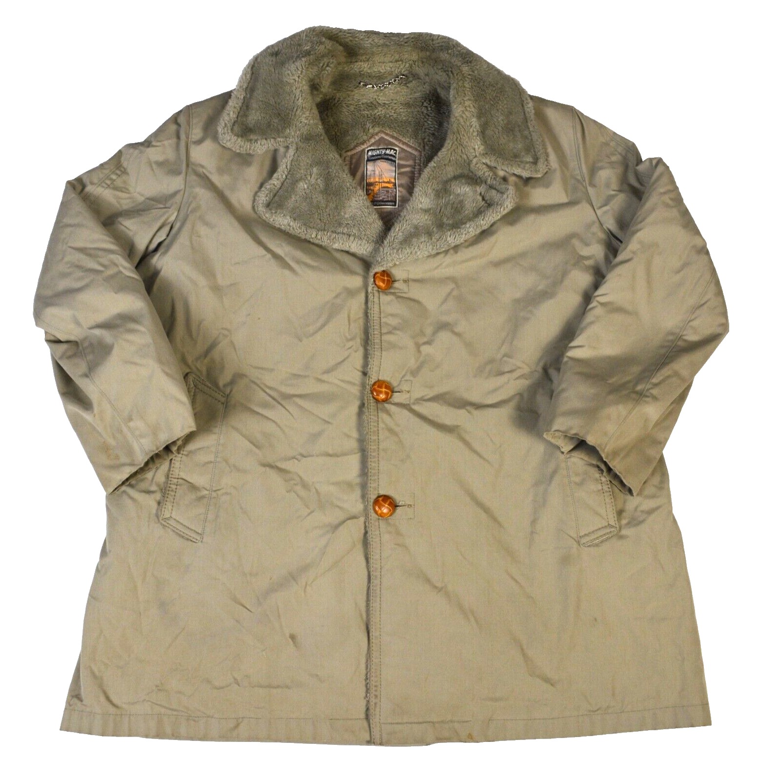 VTG Mighty Mac Out O' Gloucester 44 Gray Faux Shearling Lined Coat Made USA