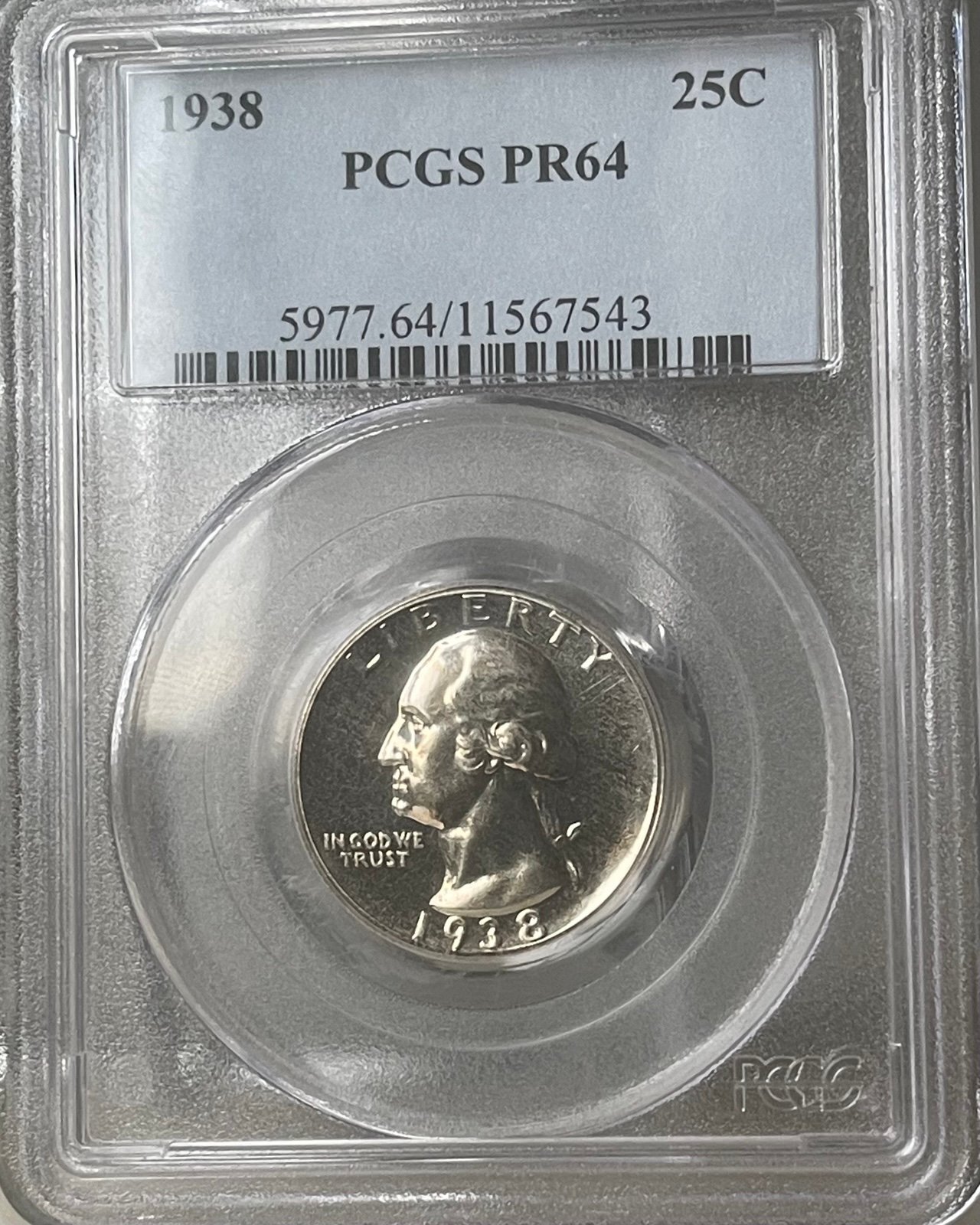 1938-P SCARCE 8K Minted PCGS Graded PF64 Washington Silver Proof Quarter