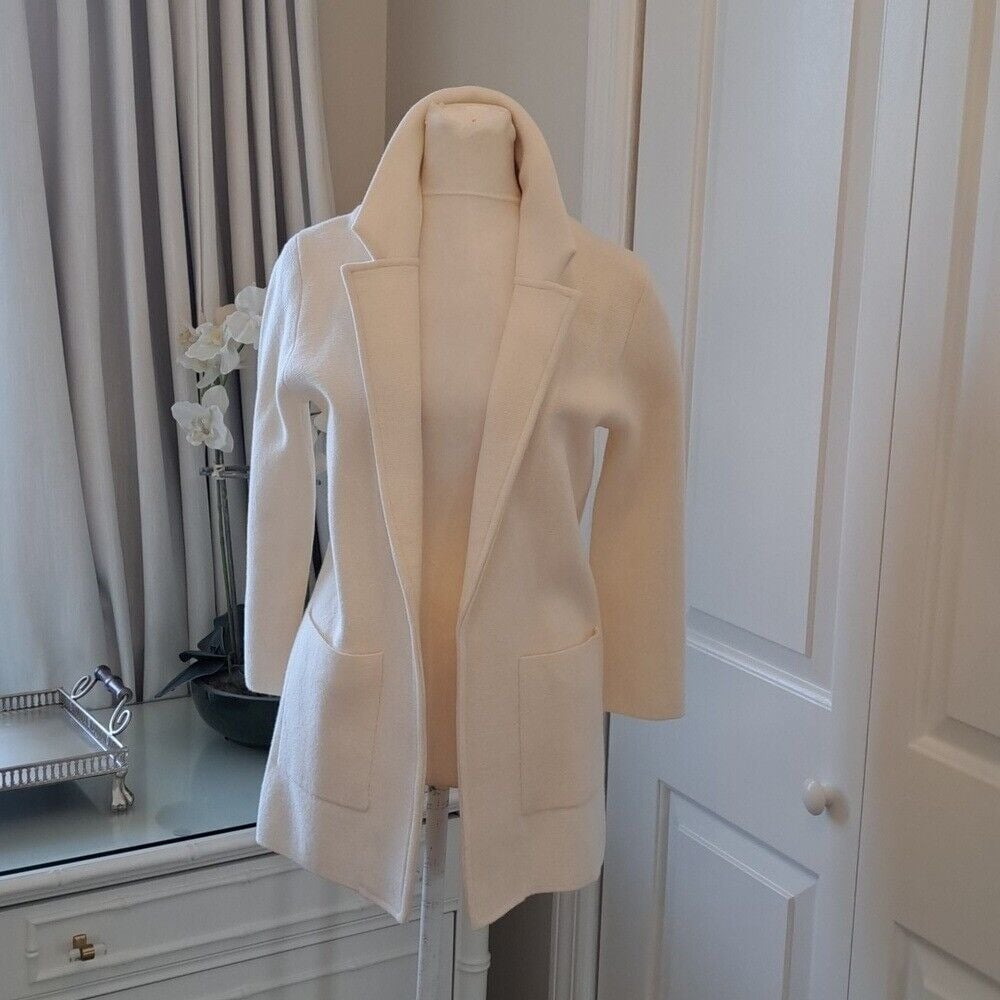 NWT J. Crew 365 Sophie Open Front Ivory Knit Sweater Blazer Pockets Size XXS