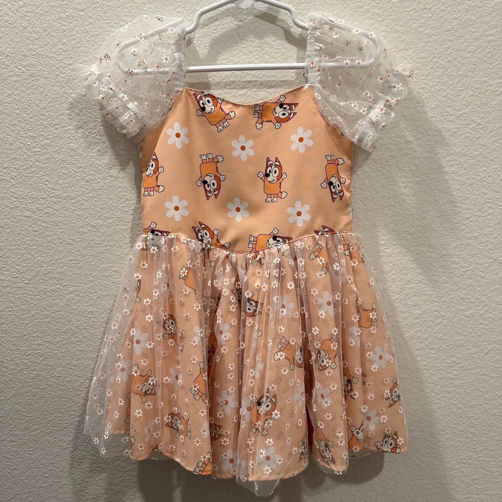 toddler girl bingo baby doll flower mesh dress, size 3t-4t