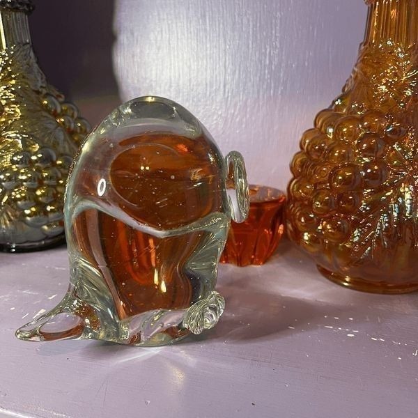 Vintage Art Glass MOD Chunky Owl Figurine Paperweight