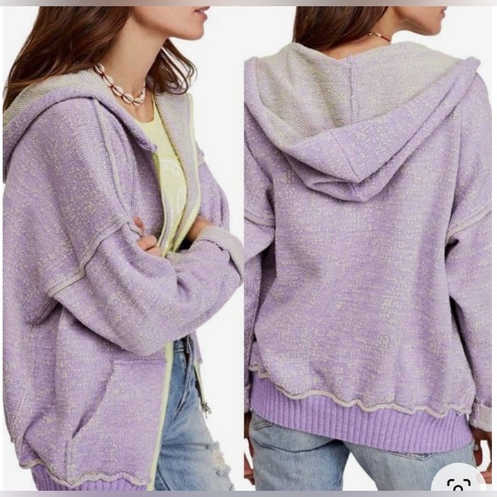 FREE PEOPLE LILAC PURPLE IN BLOOM JACKET HOODIE ZIPPER FRONT