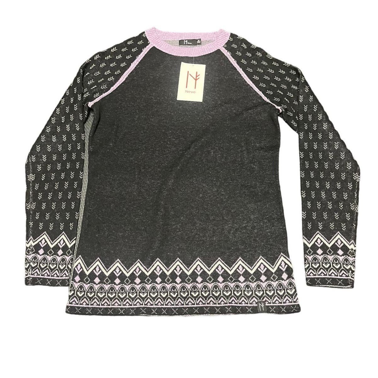 NEW Neve Ellie Crewneck Sweater Merino Wool Blend Black Purple Small Outdoors M