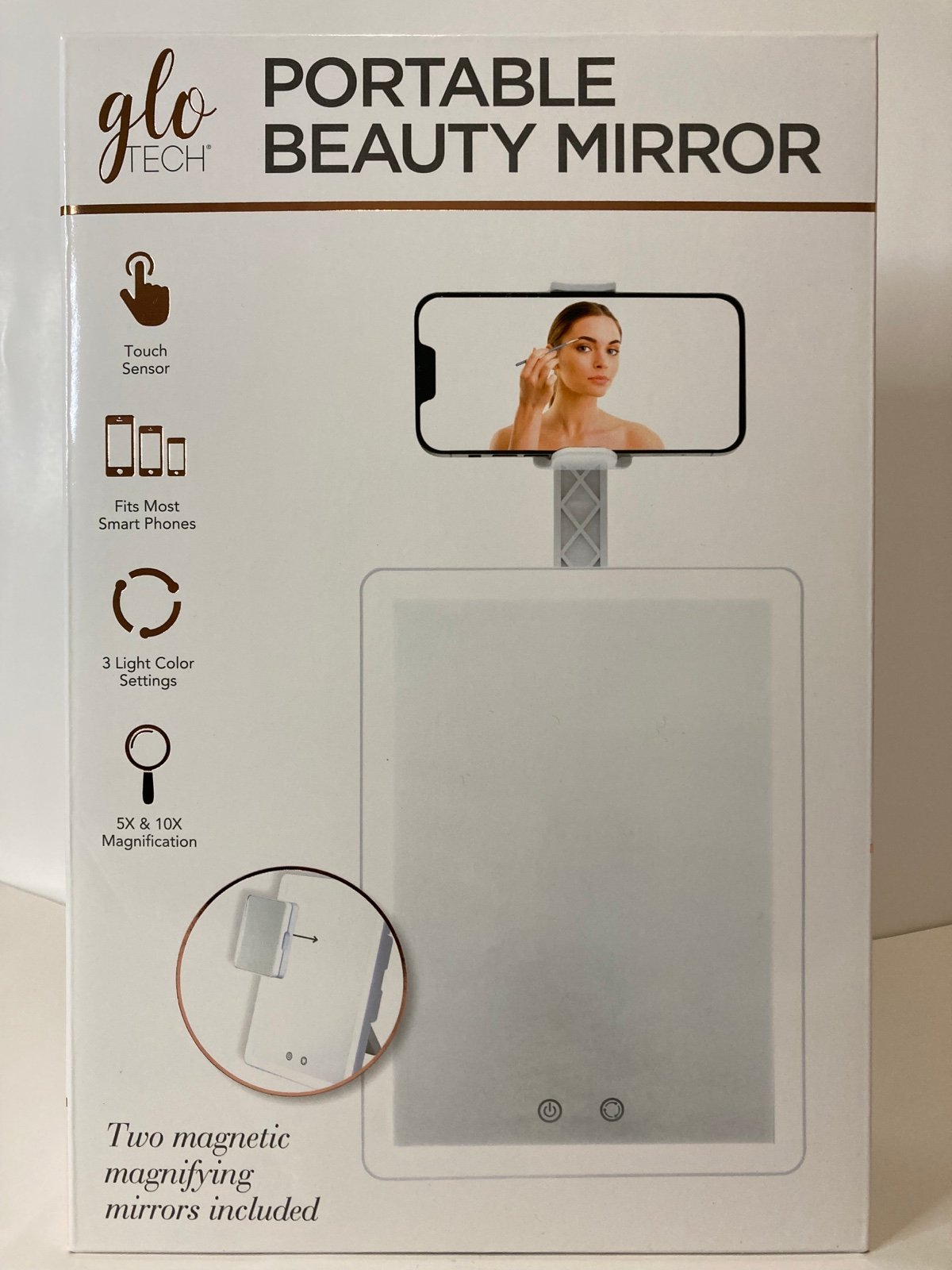 GloTech Portable Beauty LED Travel Mirror with Makeup Mat Cover Touch Sensor